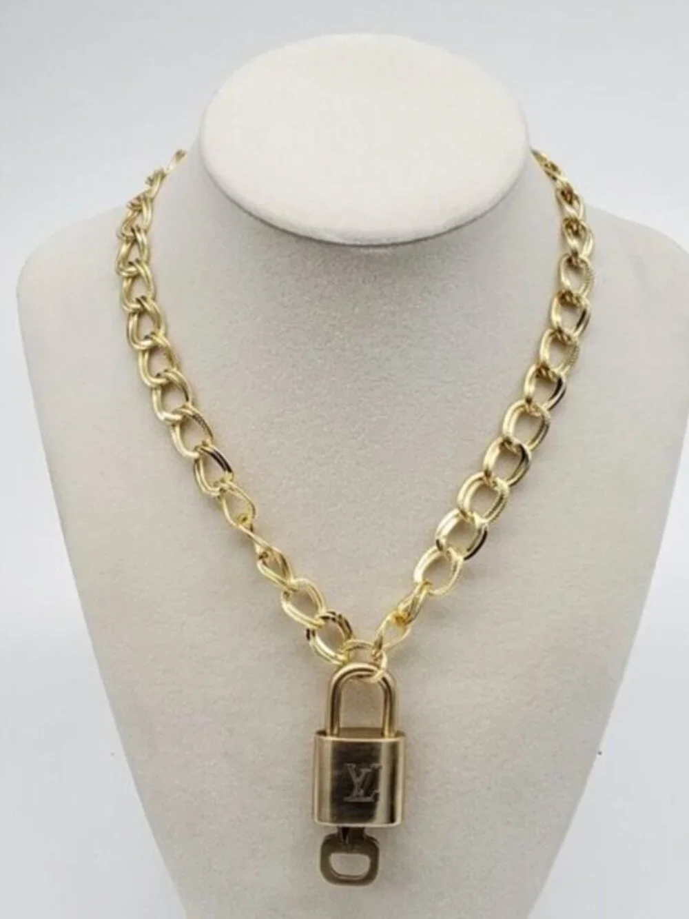 Authentic Louis Vuitton Gold Padlock w/ Unbranded Fashion Stainless Steel Chain